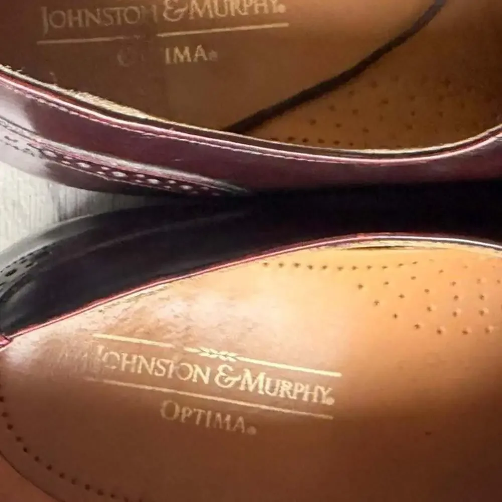 Johnston & Murphy Optima Burgundy Leather Wingtip Oxford Dress Shoes